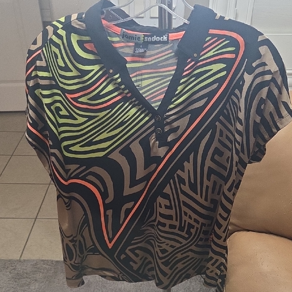 Jamie Sadock Black and Green Geometric Women's Top